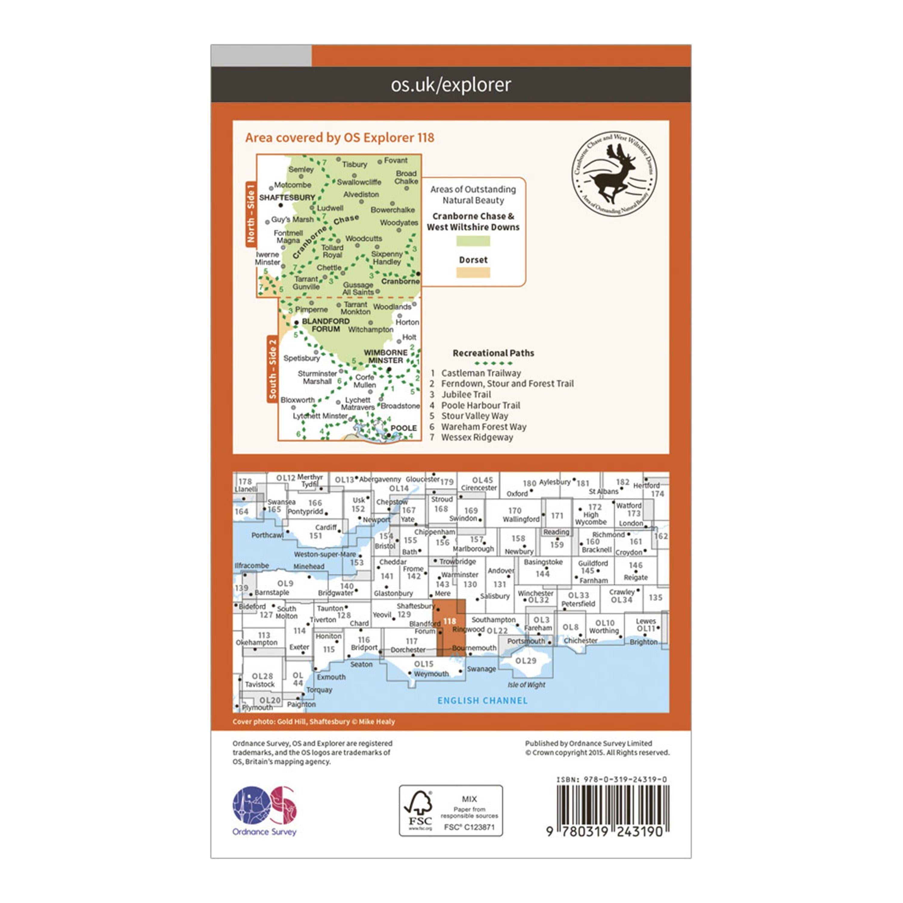 Explorer 118 Shaftesbury & Cranborne Chase Map With Digital Version