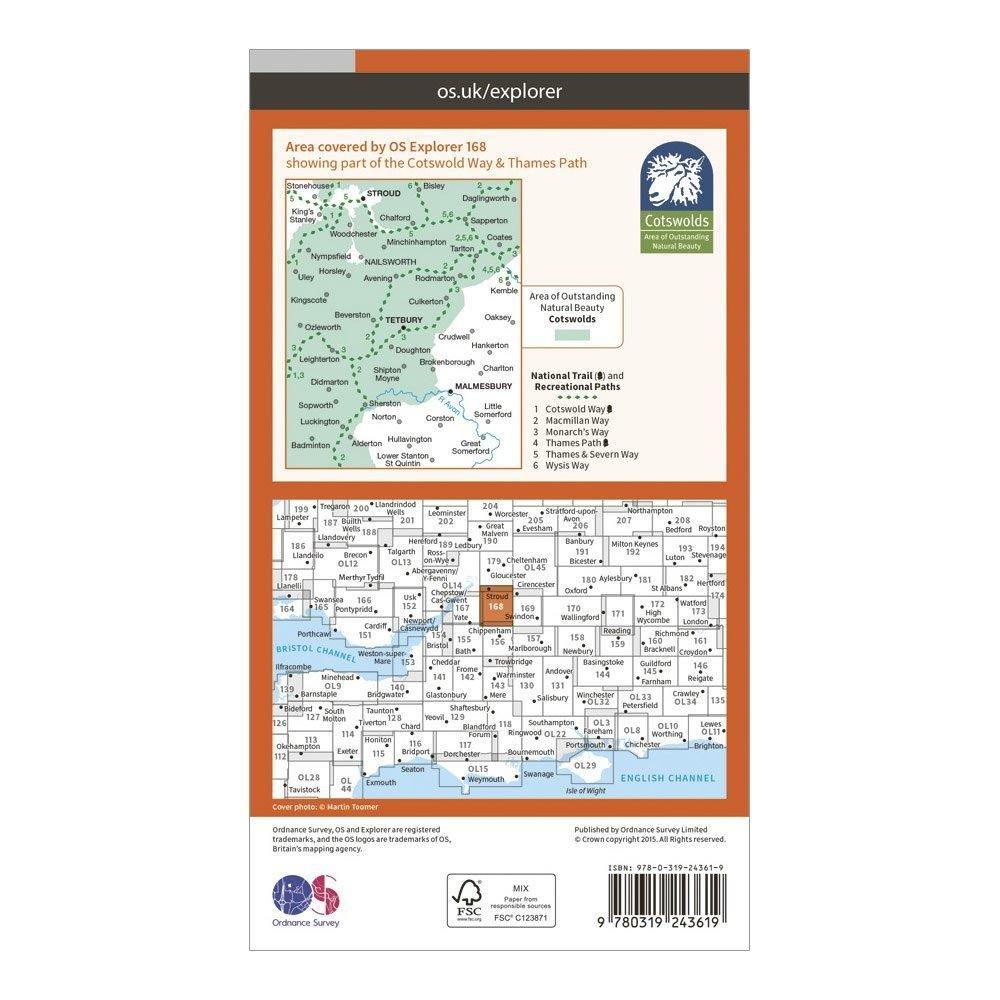 Explorer 168 Stroud, Tetbury & Malmesbury Map With Digital Version