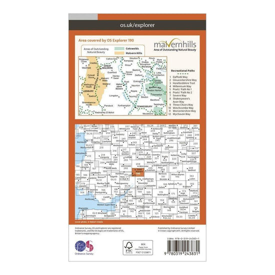 EXP 190 Malvern Hills & Bredon Hill Map With Digital Version