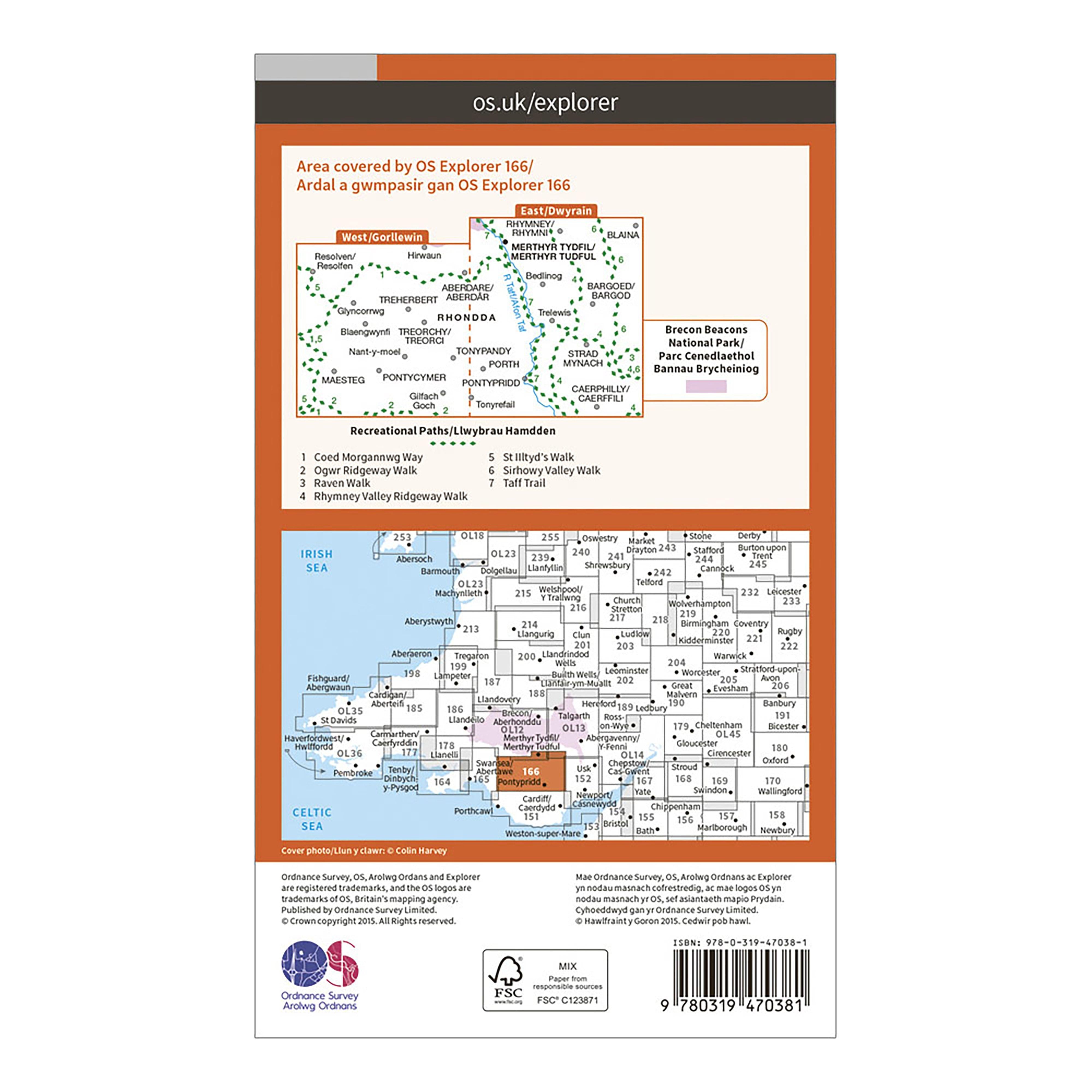 Explorer Active 166 Rhondda Merthyr Tydfil Map with Digital Version