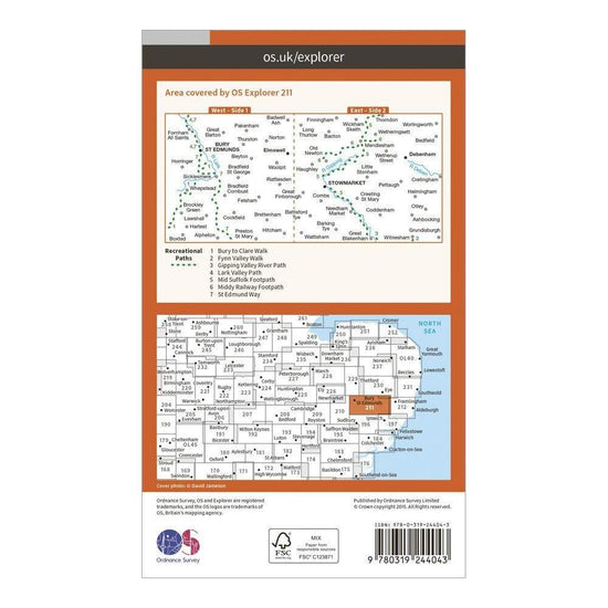 Explorer 211 Bury St Edmunds & Stowmarket Map With Digital Version