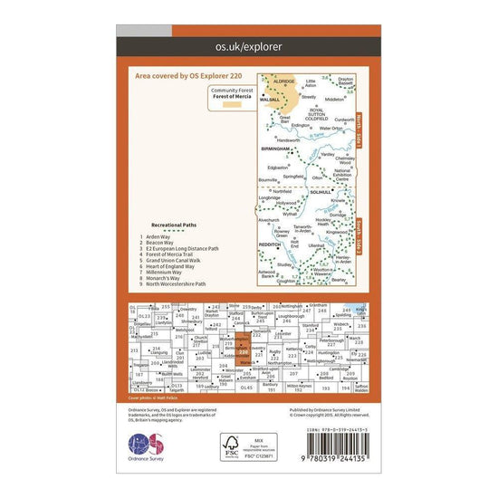 Explorer 220 Birmingham, Walsall, Solihull & Redditch Map With Digital Version