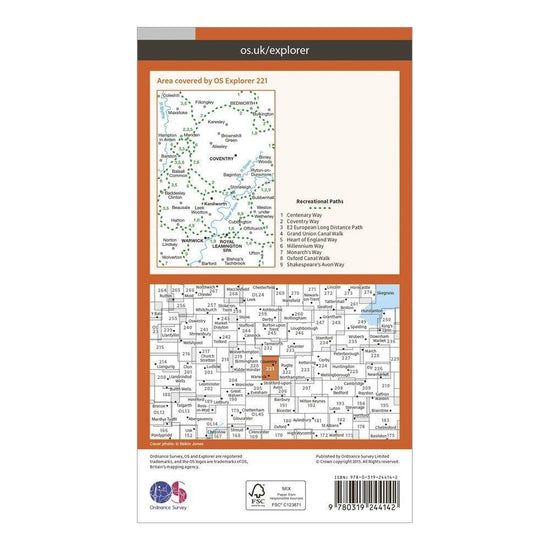 Explorer 221 Coventry Warwick Royal Leamington Spa Kenilworth Map With Digital Version