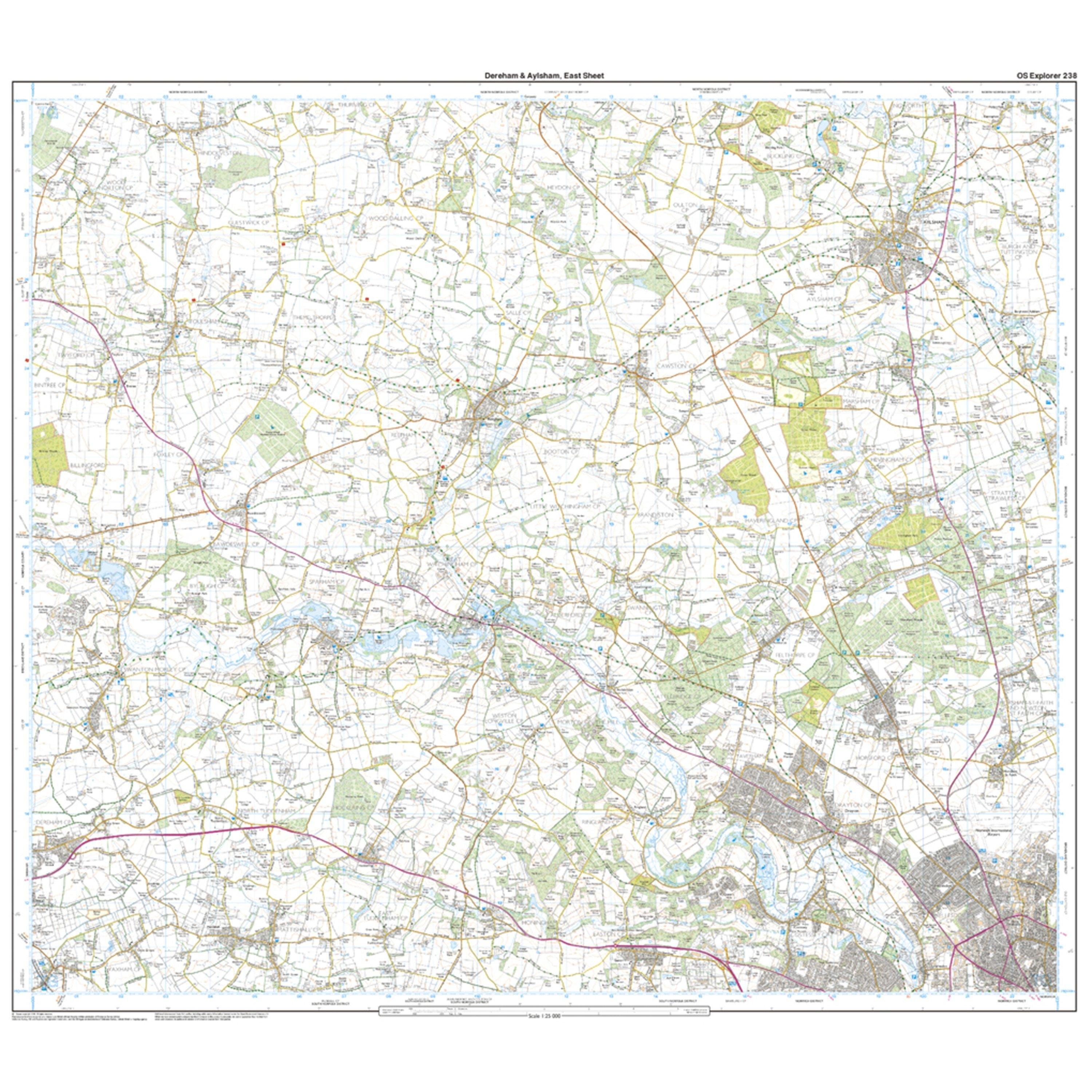 Explorer 238 East Dereham Aylsham Map With Digital Version