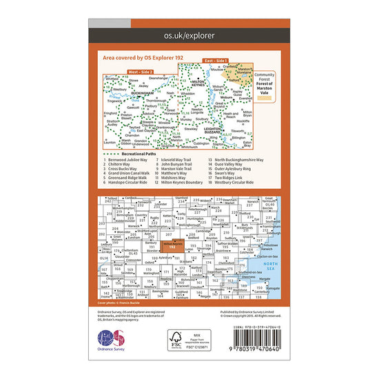 Explorer Active 192 Buckingham & Milton Keynes Map With Digital Version