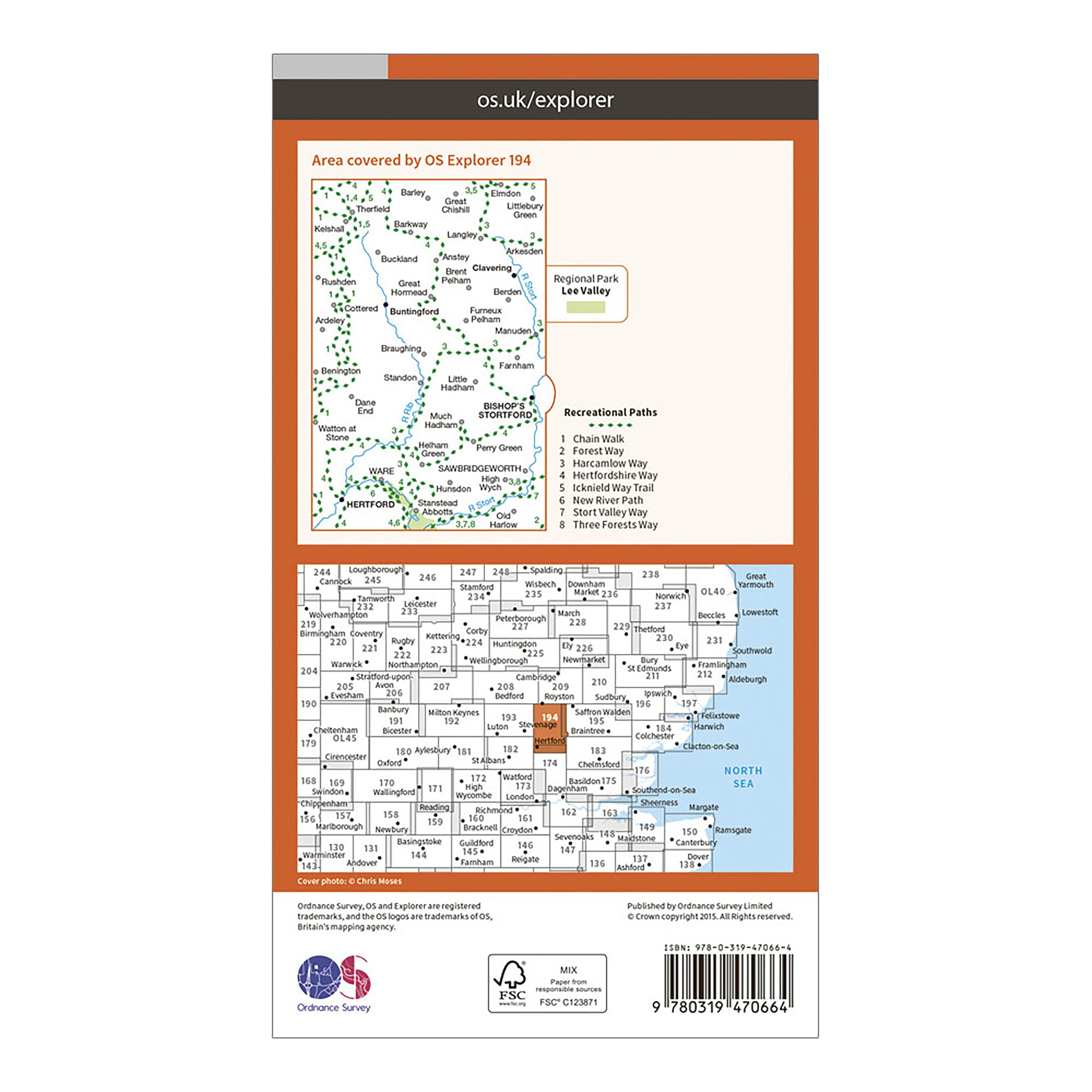 Explorer Active 194 Hertford & Bishop's Stortford Map With Digital Version