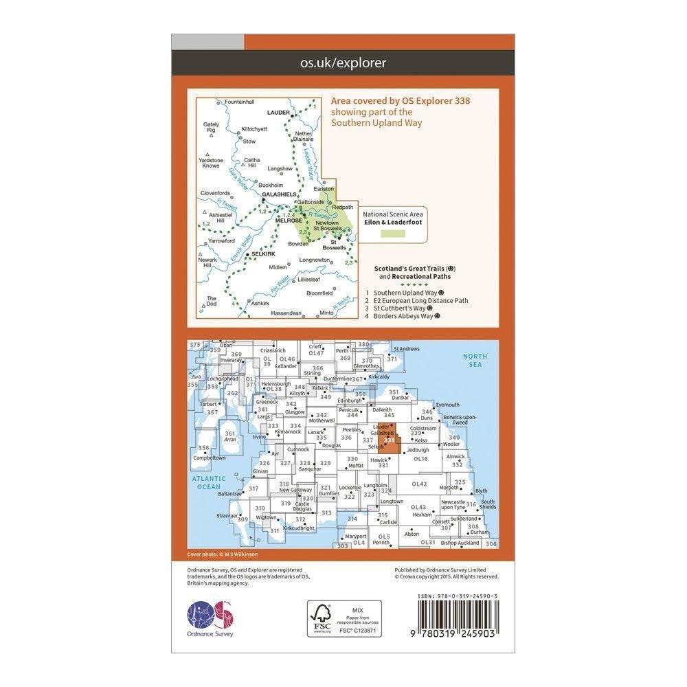 Explorer 338 Galashiels, Selkirk & Melrose Map With Digital Version