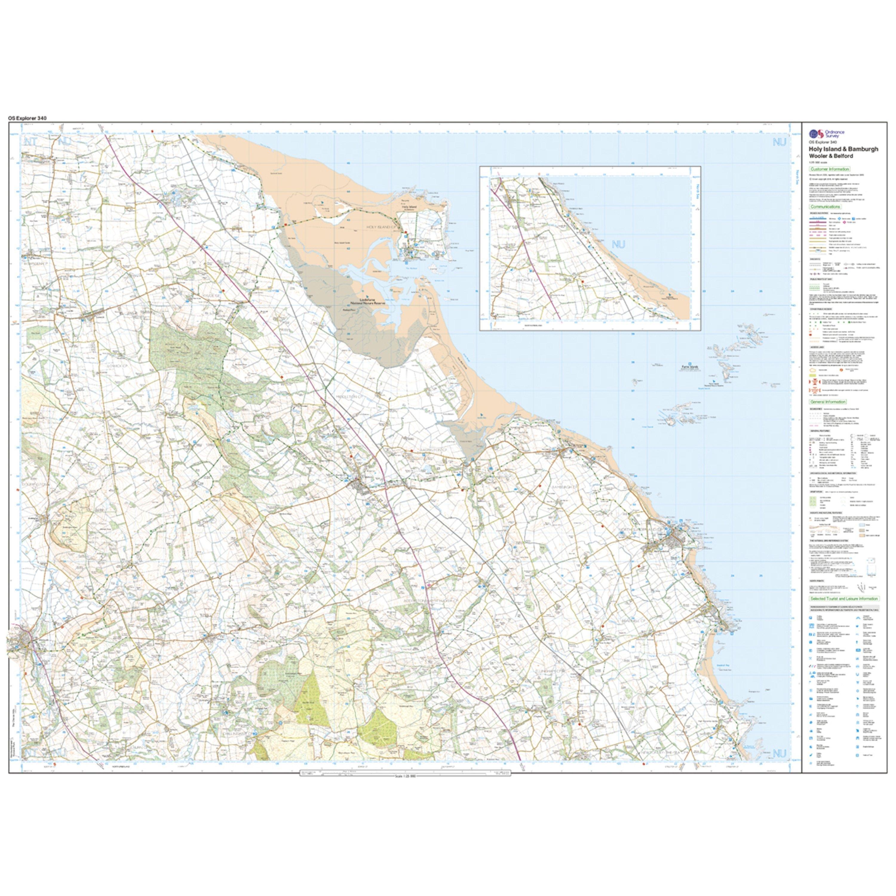 Explorer 340 Holy Island & Bamburgh Map With Digital