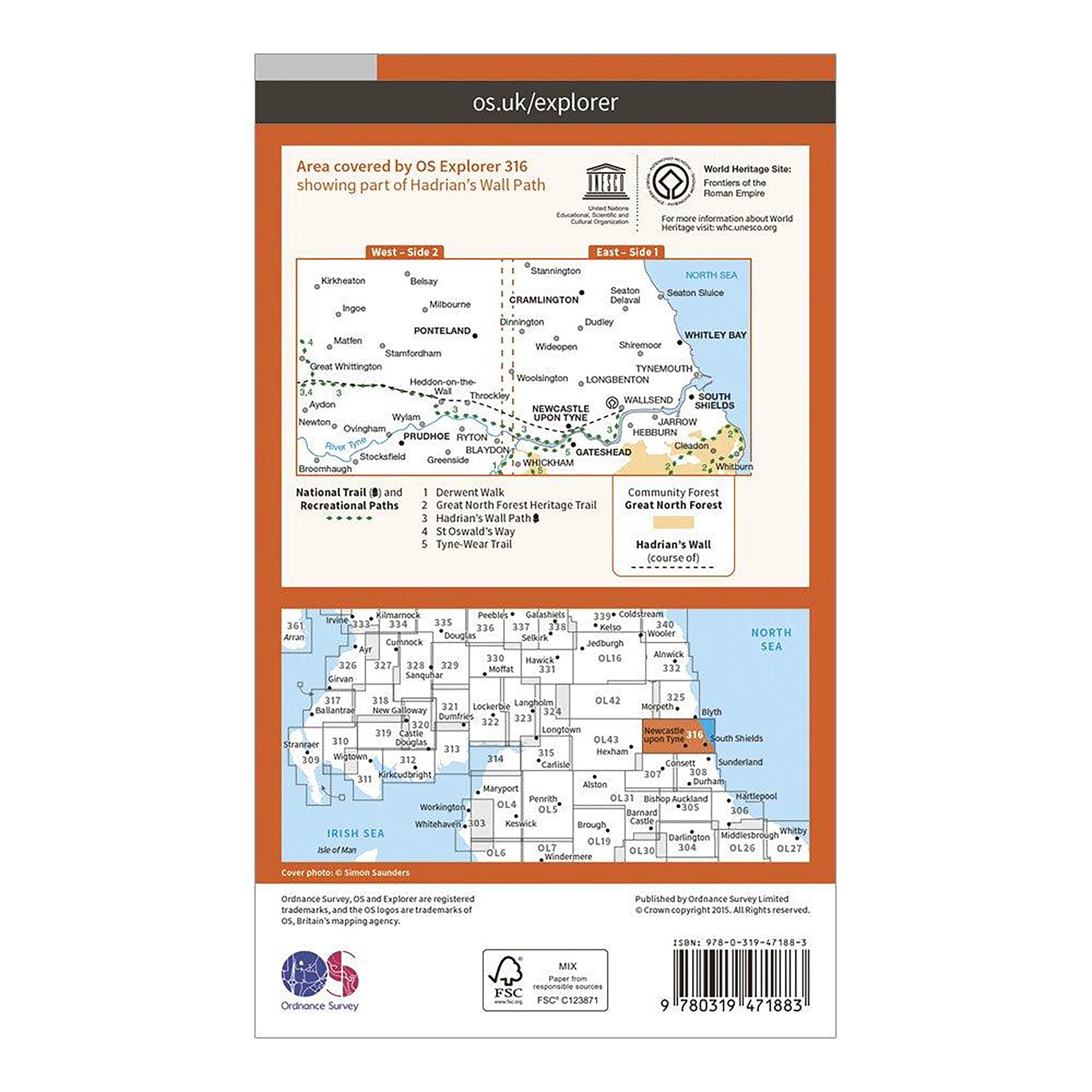 Explorer Active 316 Newcastle upon Tyne Map With Digital Version