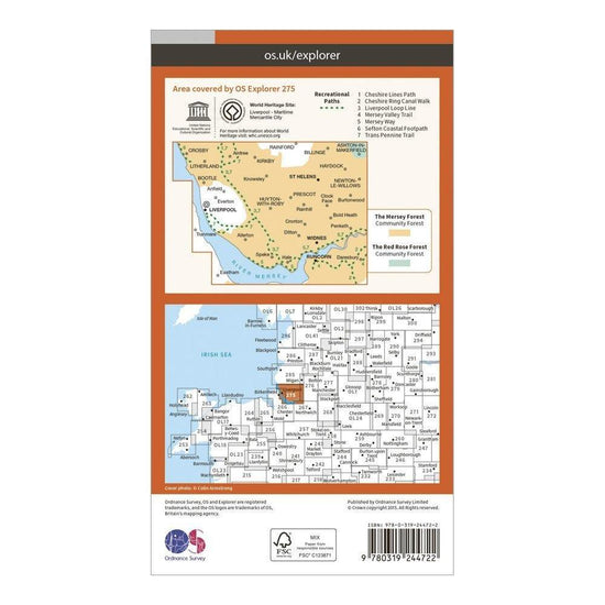 Explorer 275 Liverpool, St Helens, Widnes & Runcorn Map With Digital Version