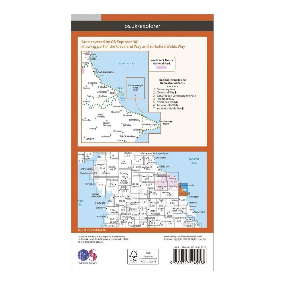 Explorer 301 Scarborough, Bridlington & Flamborough Head Map With Digital Version