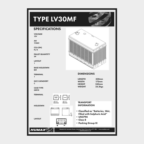 LV30MF 12V 105 Ah Sealed Leisure Battery