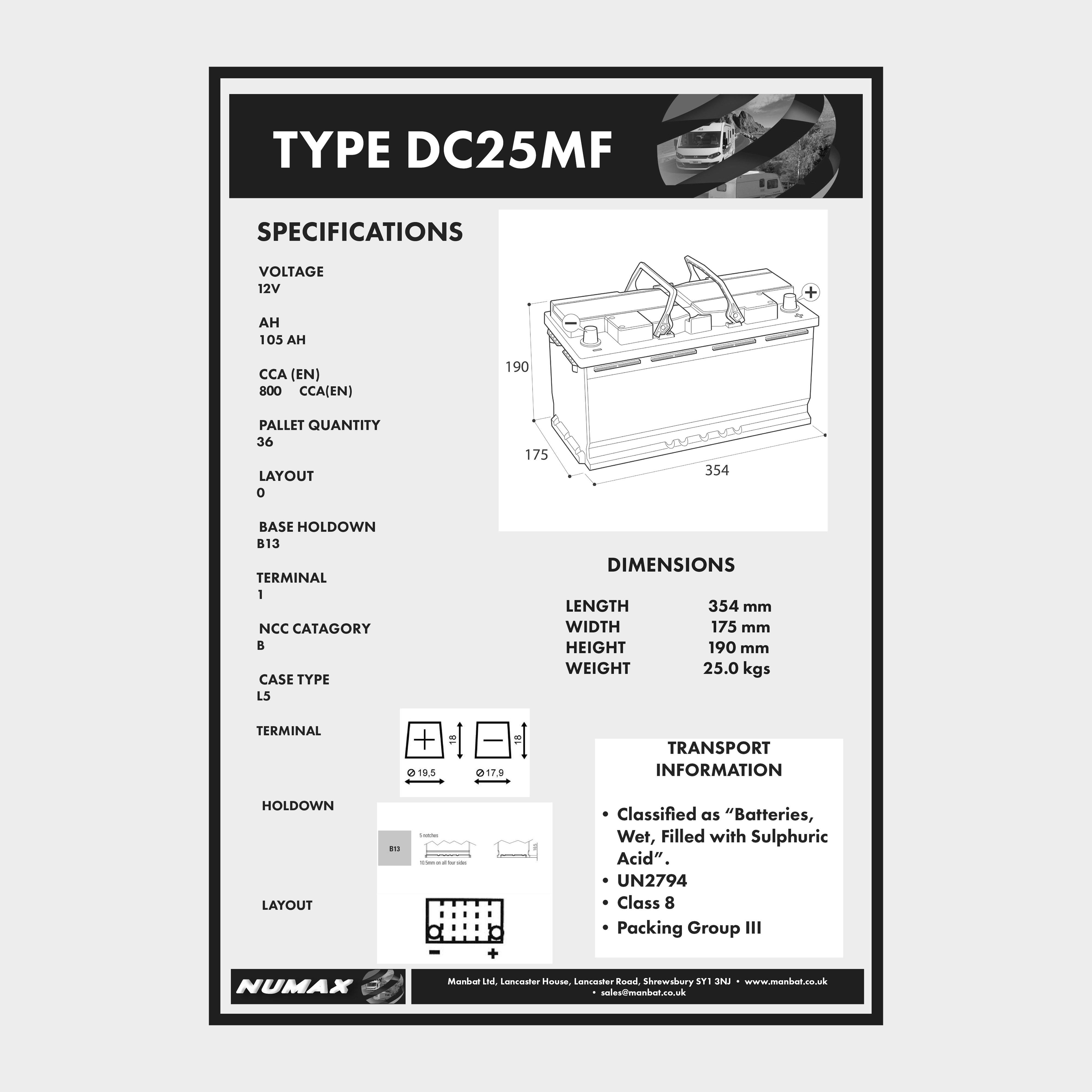 DC25MF 12V 105Ah Sealed Leisure Battery