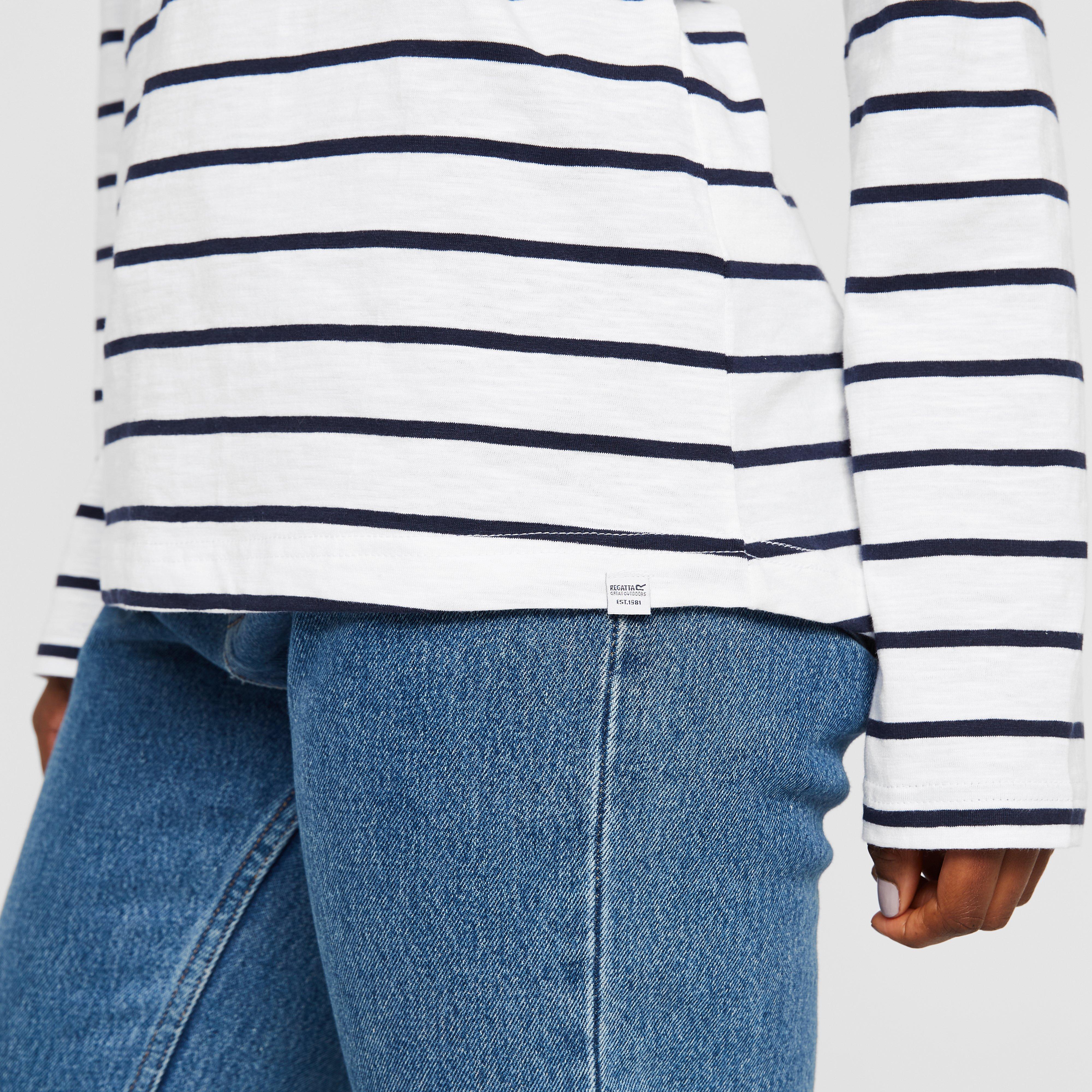 Womens Maleys Hoody White/Navy Stripe