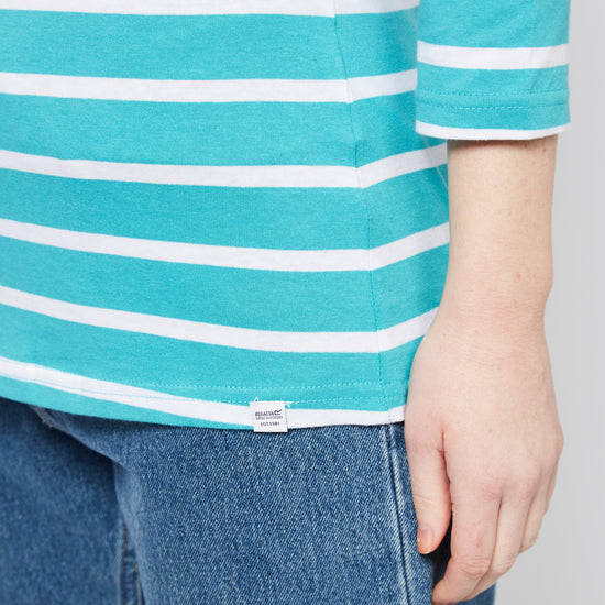 Ladies Polexia Square Neck Top Turquoise White Stripe