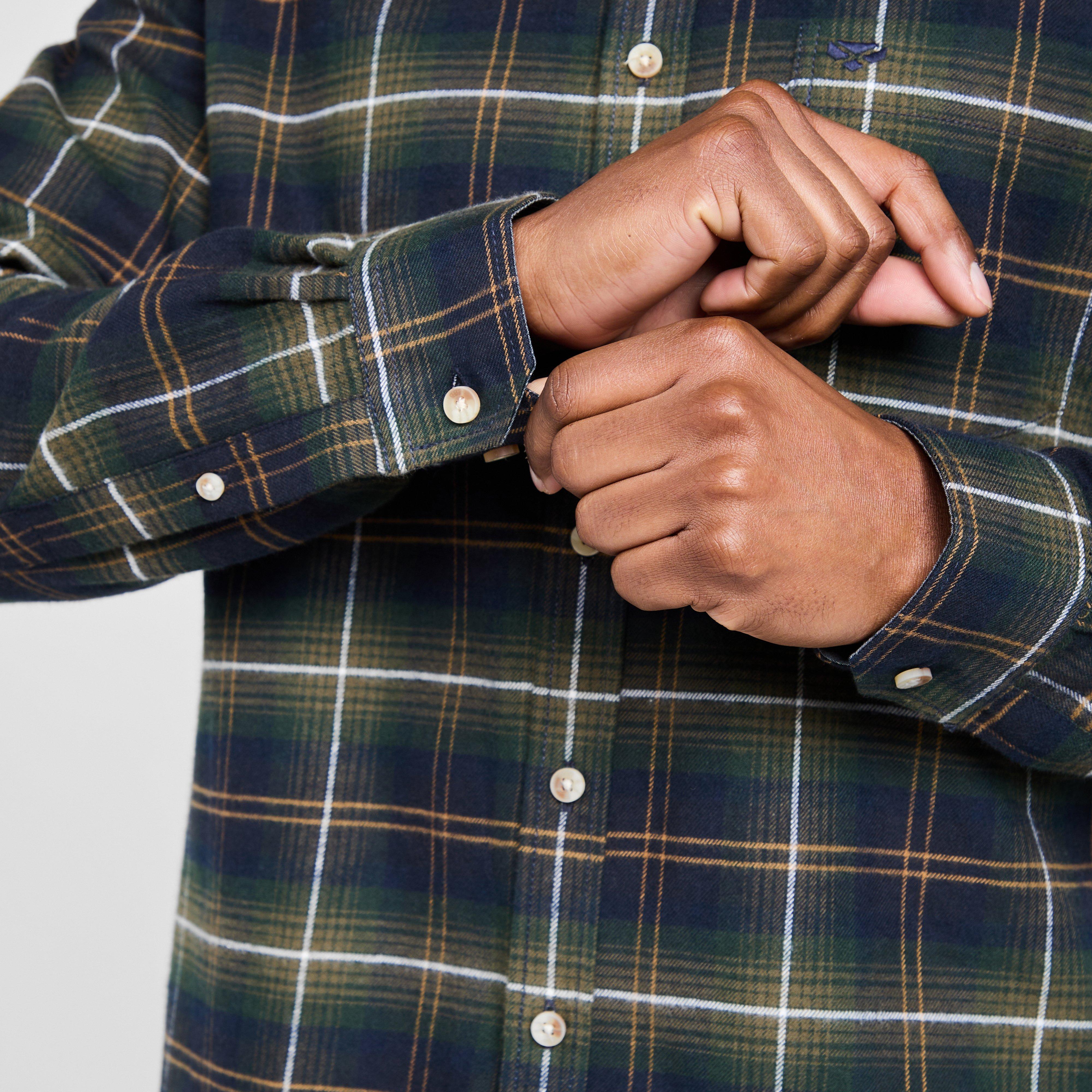 Mens Pitmedden Long Sleeve Flannel Shirt Green Check