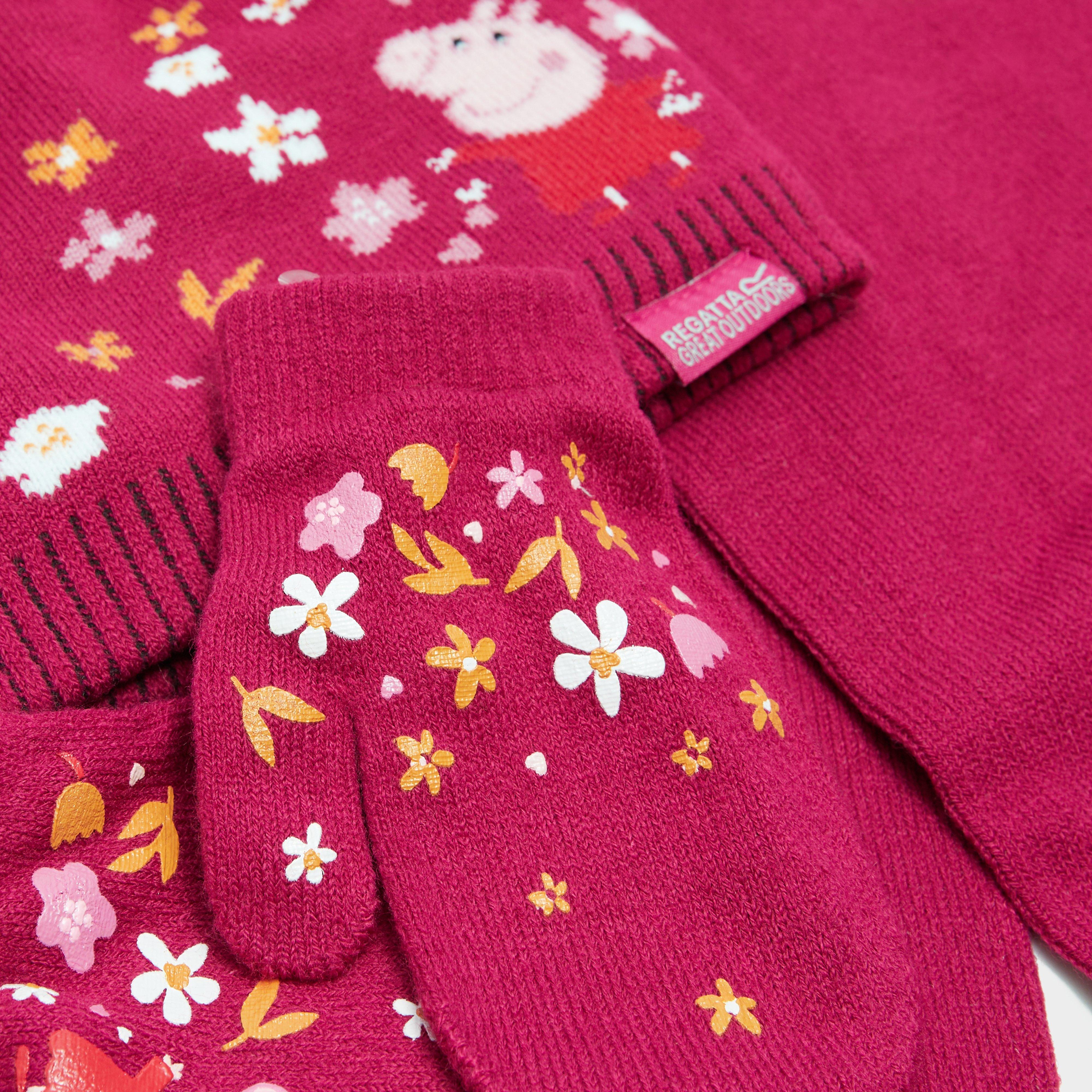Peppa Pig Knitted Pom Pom Hat Scarf and Glove Set