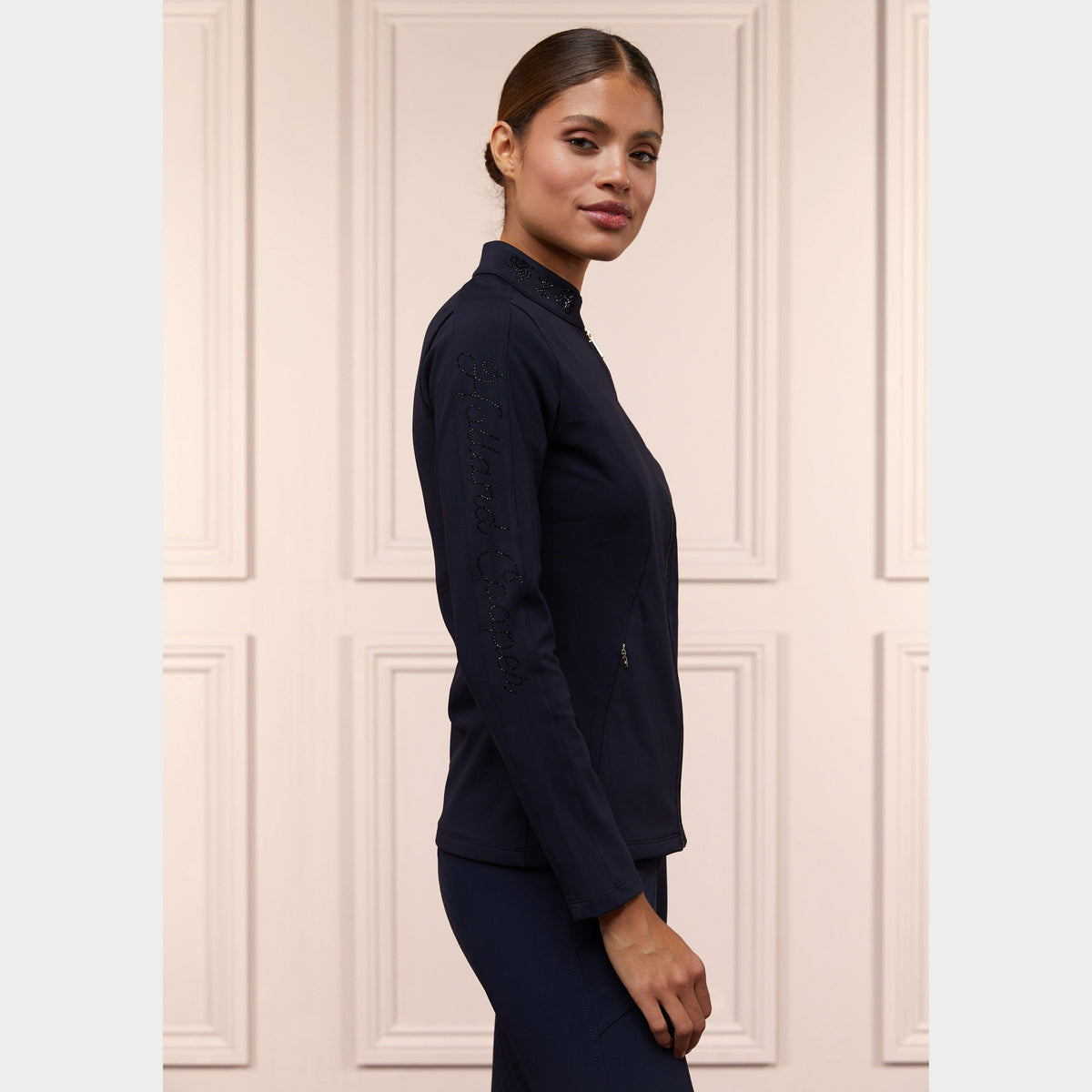 Womens Crystal Zip Sweater Ink Navy