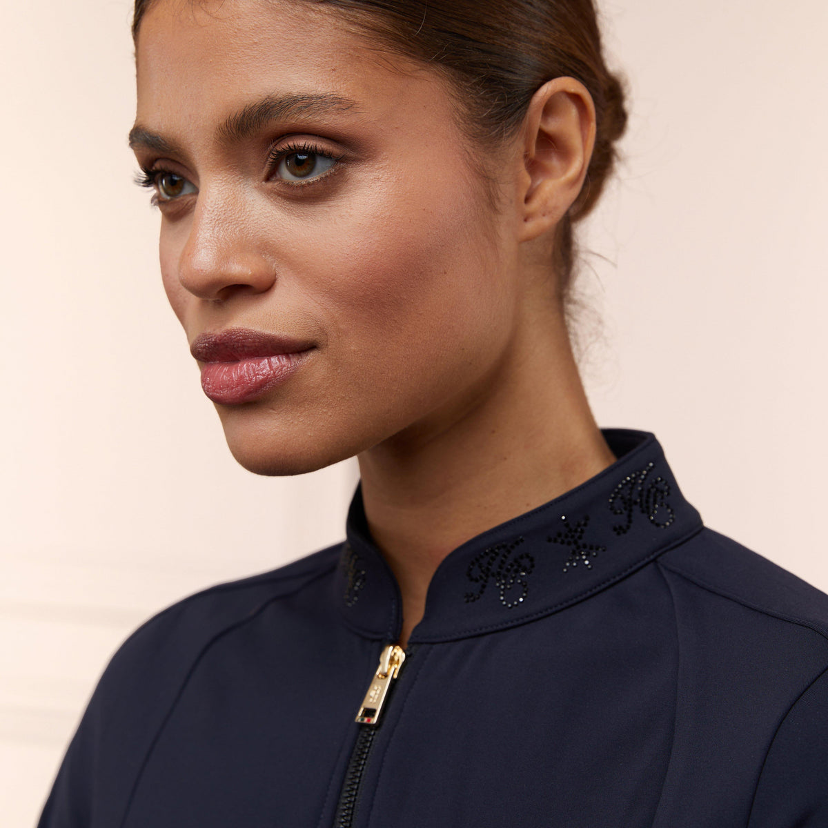 Womens Crystal Zip Sweater Ink Navy
