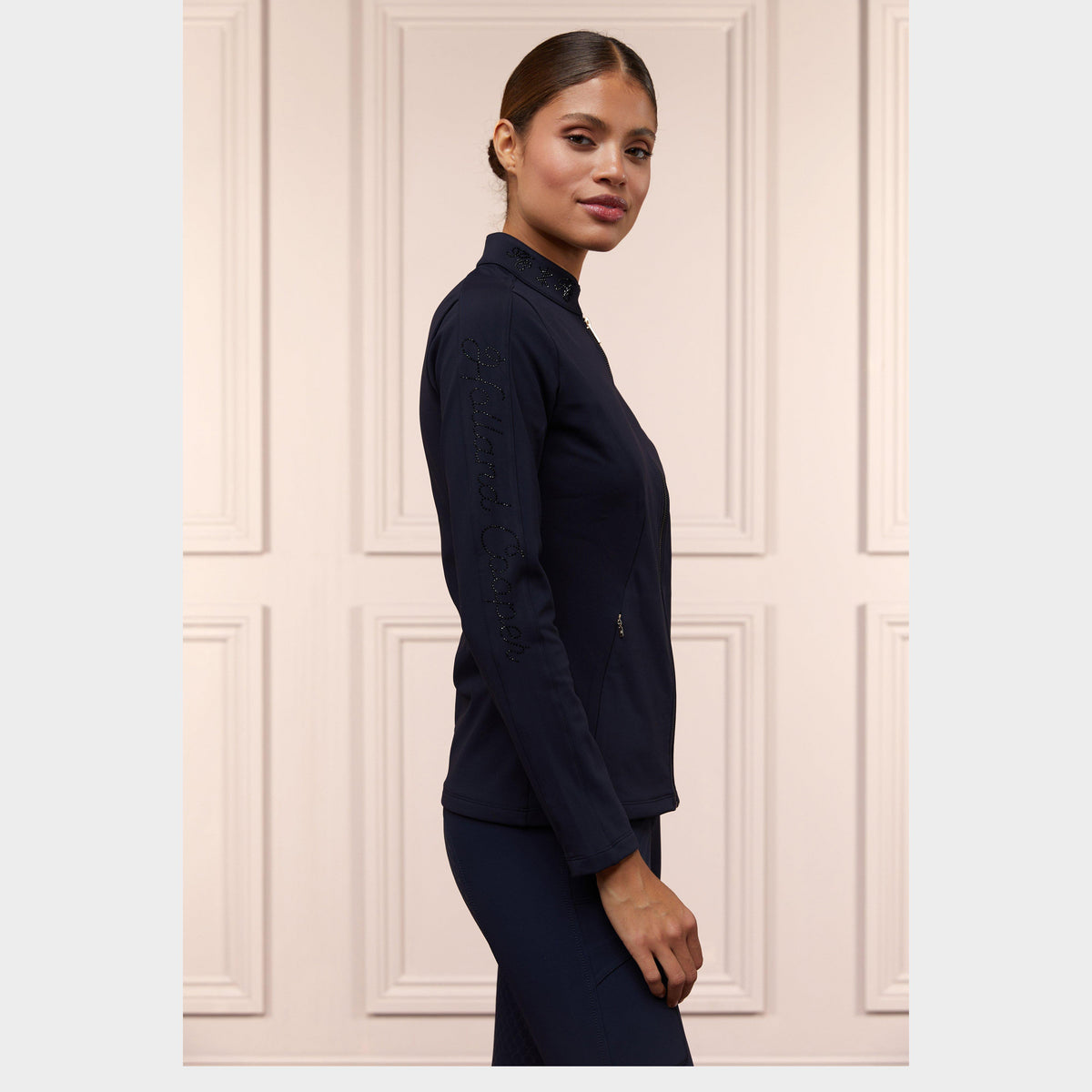 Womens Crystal Zip Sweater Ink Navy