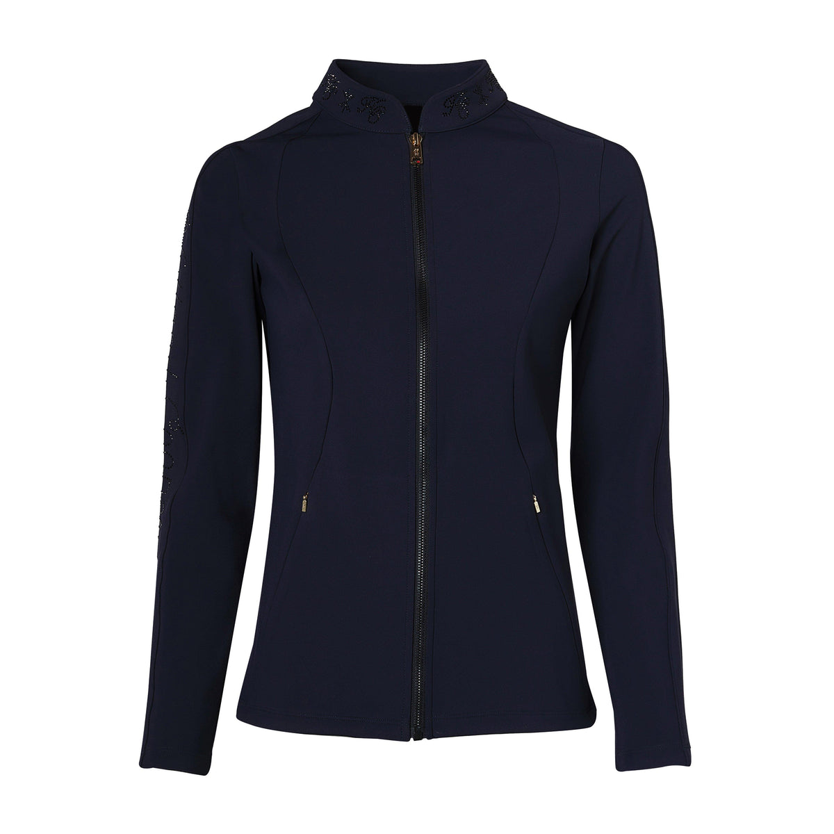 Womens Crystal Zip Sweater Ink Navy