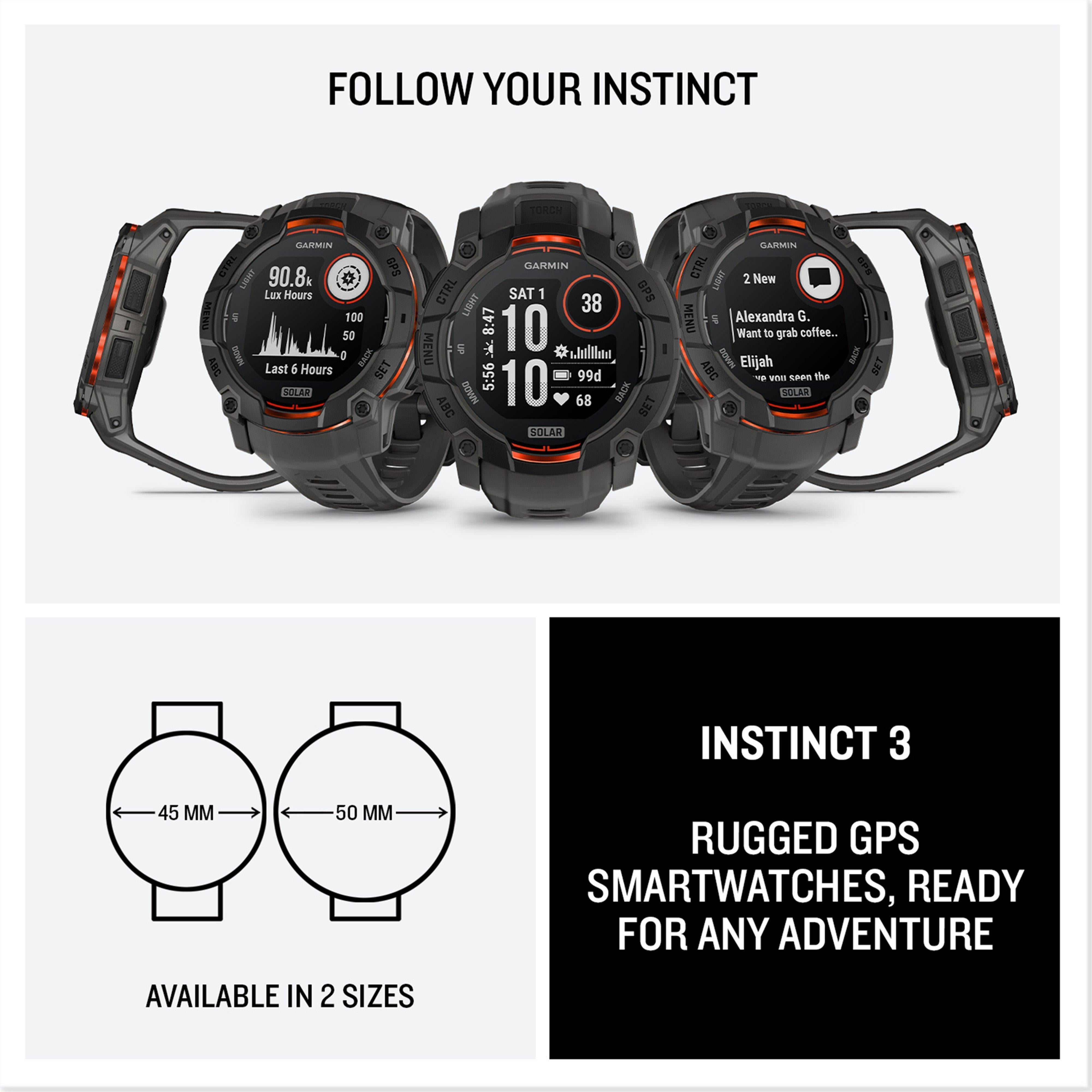 Instinct® 3 Solar 50mm Multi-Sport Smartwatch