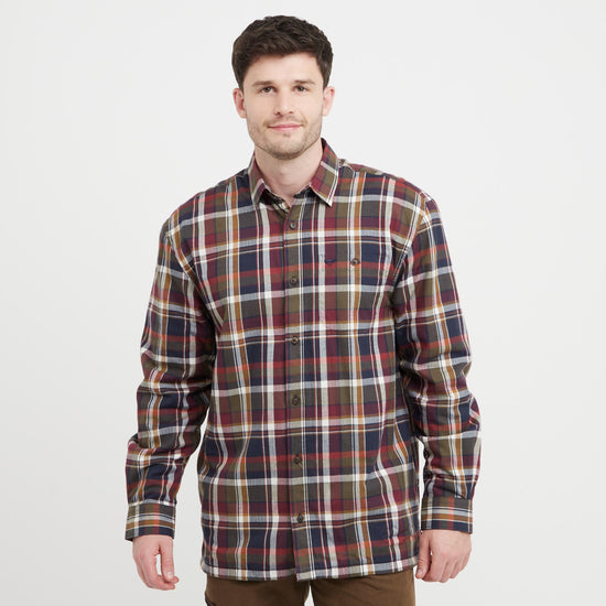 Mens Arran Microfleece Lined Shirt Wine/Olive Check
