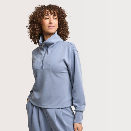 Women's Sand Wash Half Zip Crop Sweatshirt