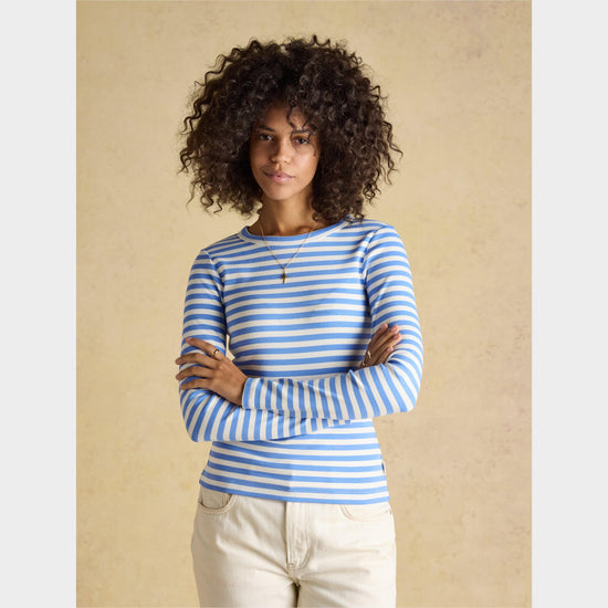 Women's Sophie Navy Striped Long Sleeve Ribbed Fitted T-Shirt