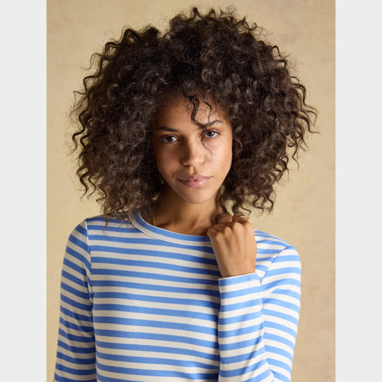 Women's Sophie Navy Striped Long Sleeve Ribbed Fitted T-Shirt