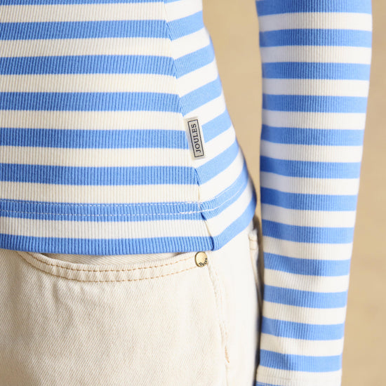 Women's Sophie Navy Striped Long Sleeve Ribbed Fitted T-Shirt