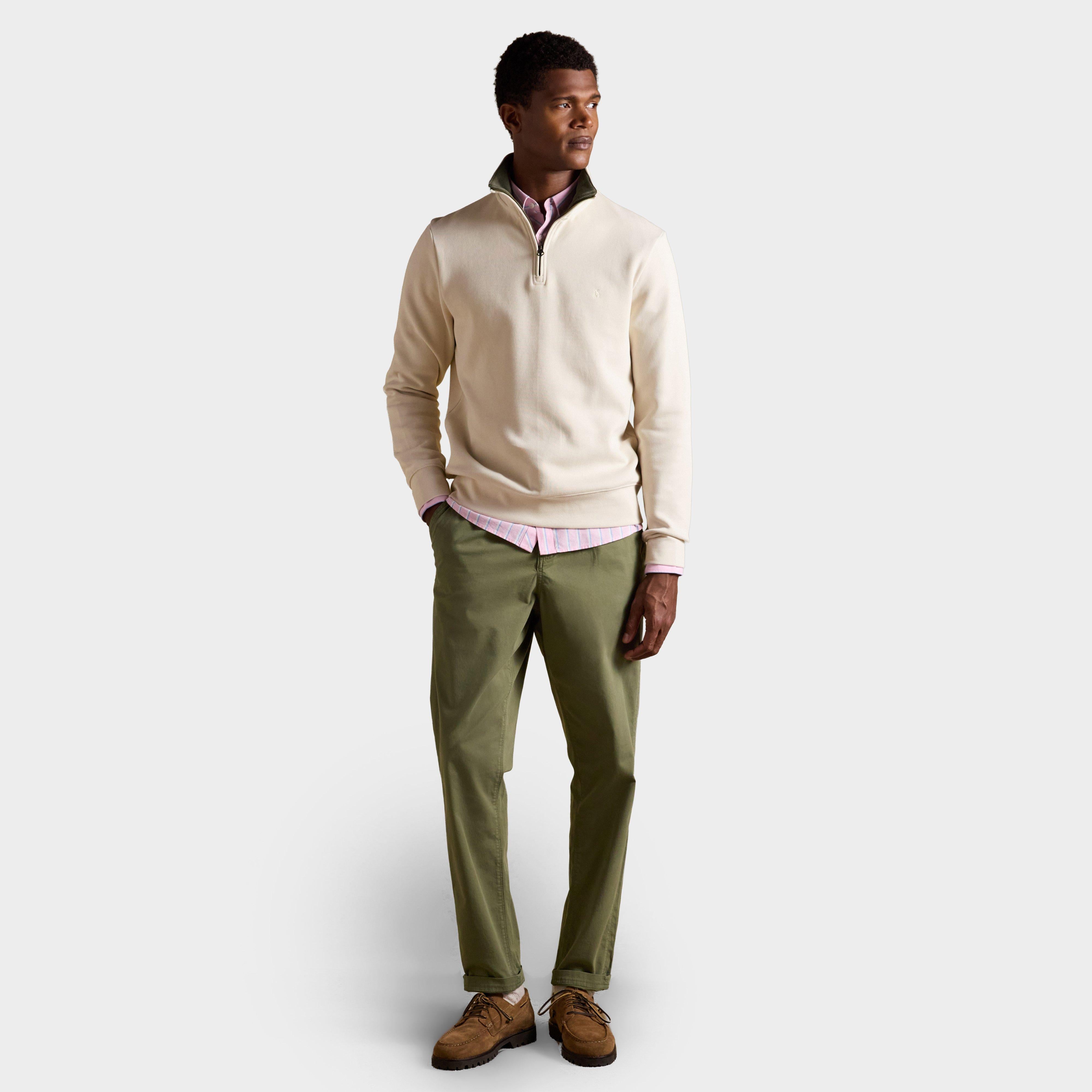 Men’s Alistair Cream French Ribbed Quarter Zip Sweatshirt