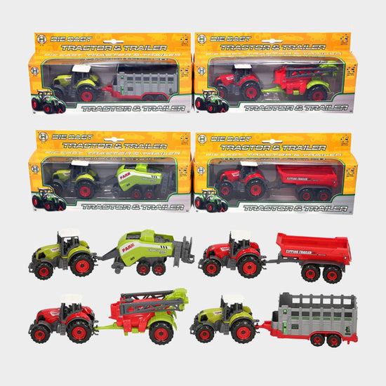 Farm Tractor with Trailer Toy Set