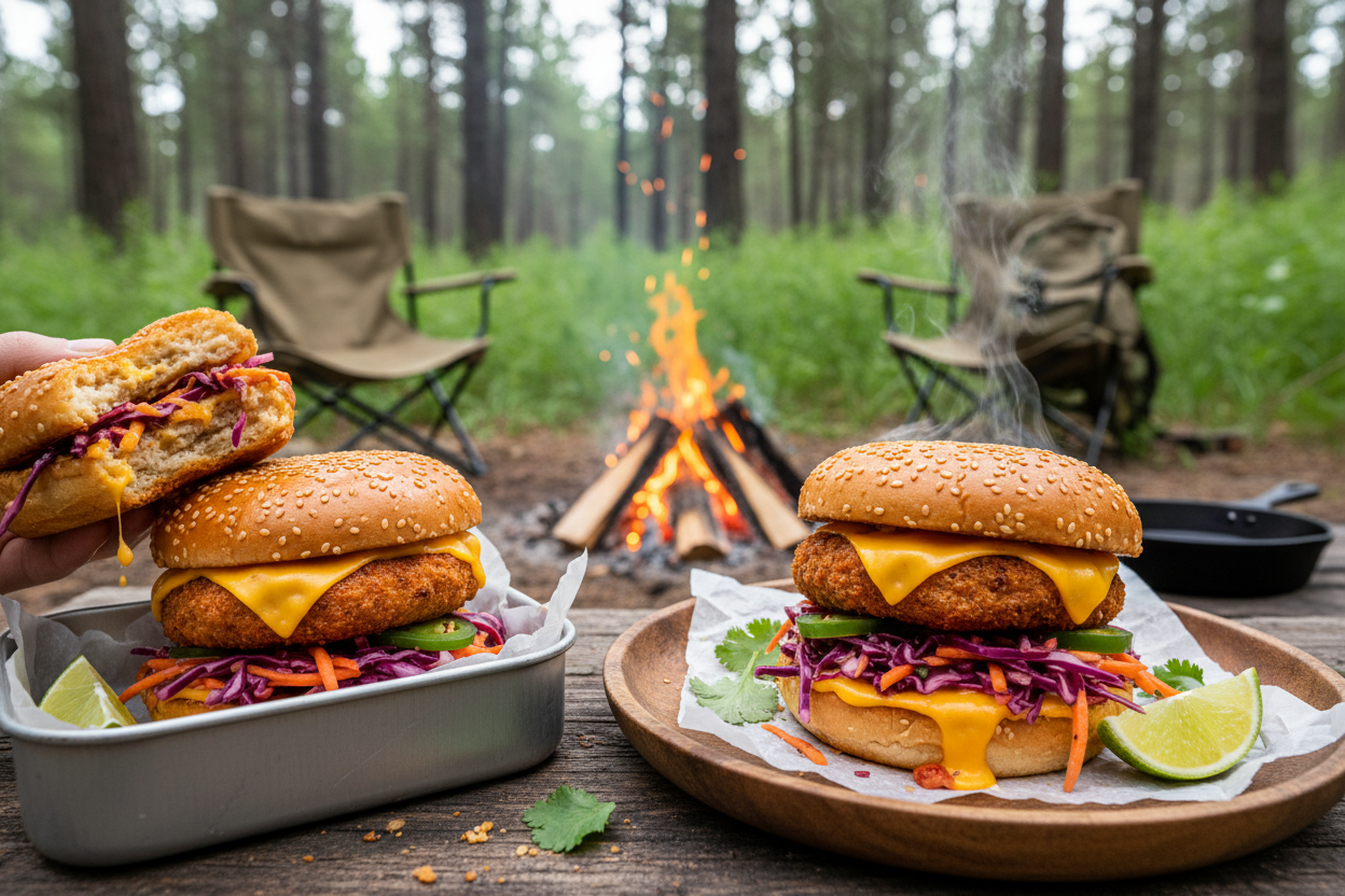 Crispy Chipotle Burgers with Spicy Slaw