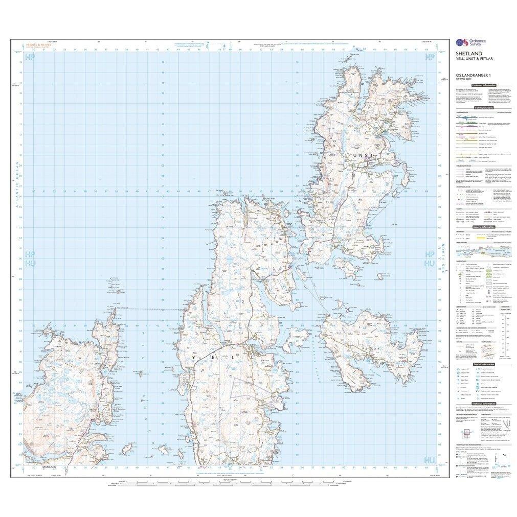 Landranger 1 Shetland  Yell, Unst and Fetlar Map With Digital Version