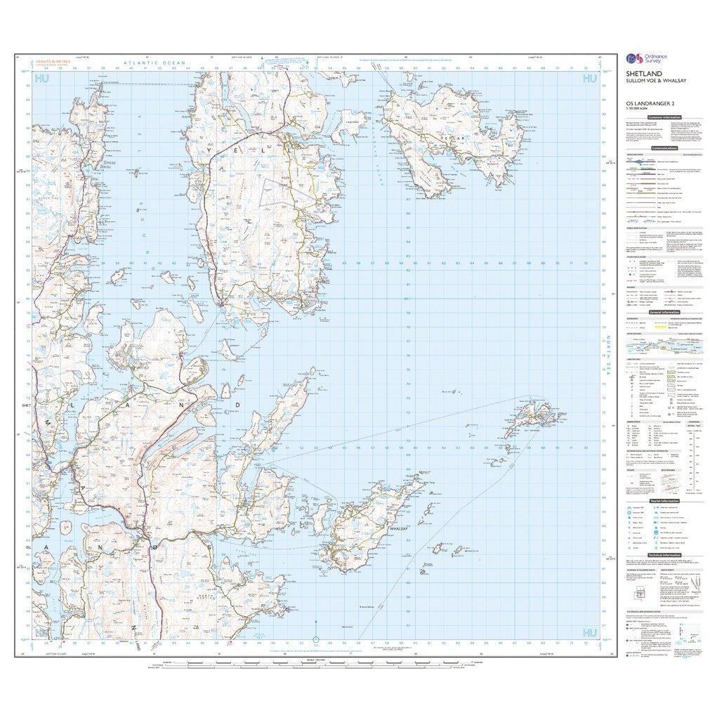 Landranger 2 Shetland  Sullom Voe  Whalsay Map With Digital Version