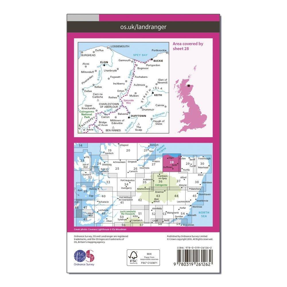 Landranger 28 Elgin, Dufftown, Buckie & Keith Map With Digital Version