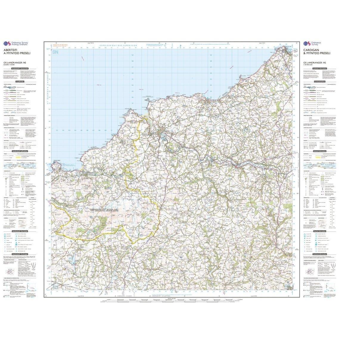 Landranger 145 Cardigan & Mynydd Preseli Map With Digital Version