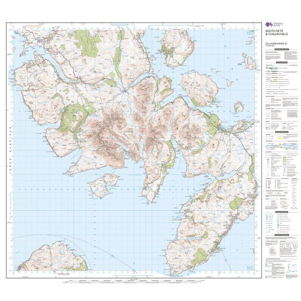 Landranger 32 South Skye  Cuillin Hills Map With Digital Version