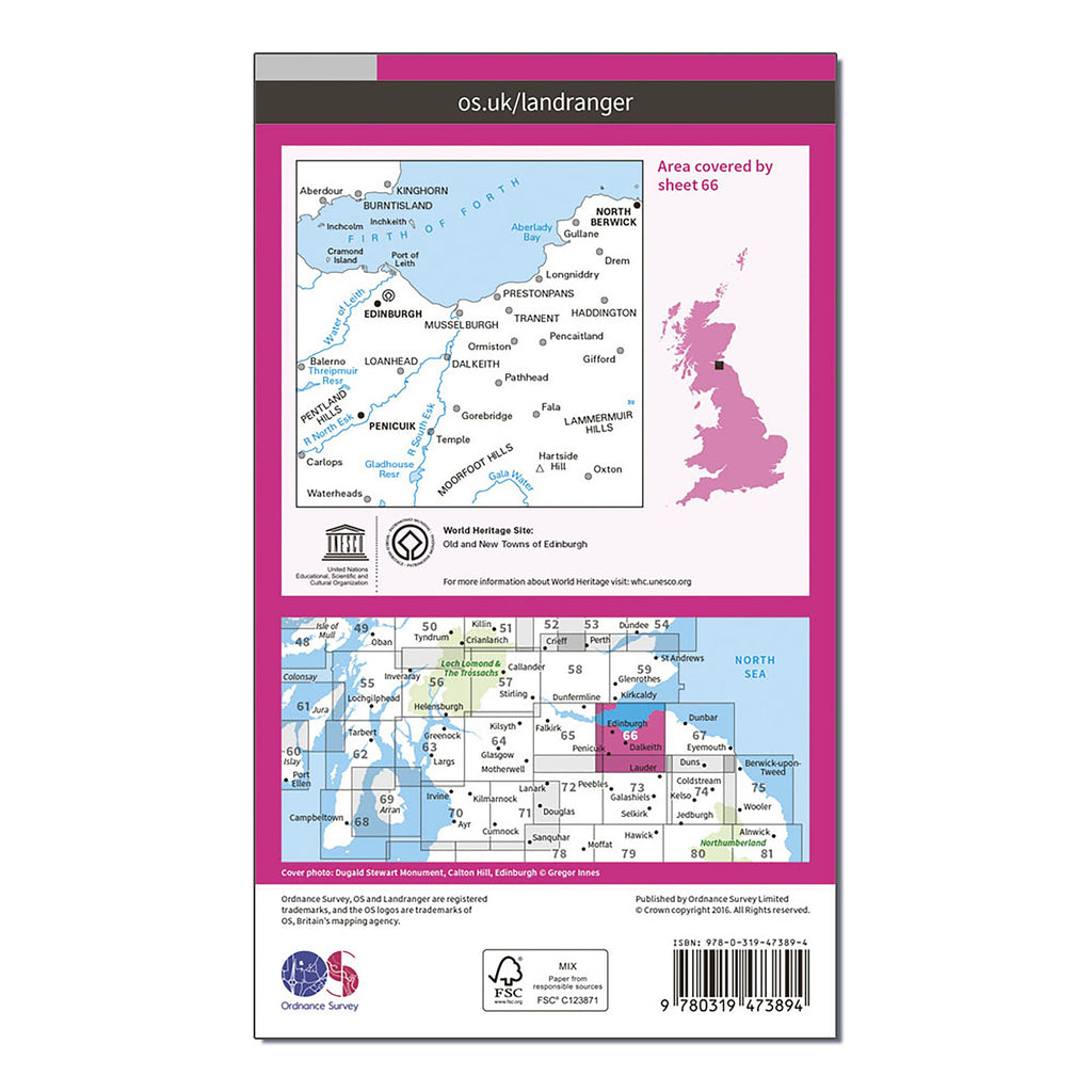 Landranger Active 66 Edinburgh Penicuik  North Berwick Map With Digital Version