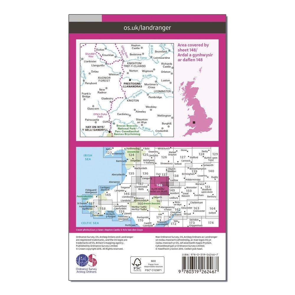 OS Landranger 148 Presteigne & Hay-on-Wye / Llanandras a'r Gelli Gandryll Map