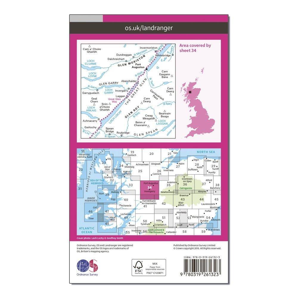 Landranger 34 Fort Augustus, Glen Roy & Glen Moriston Map With Digital Version