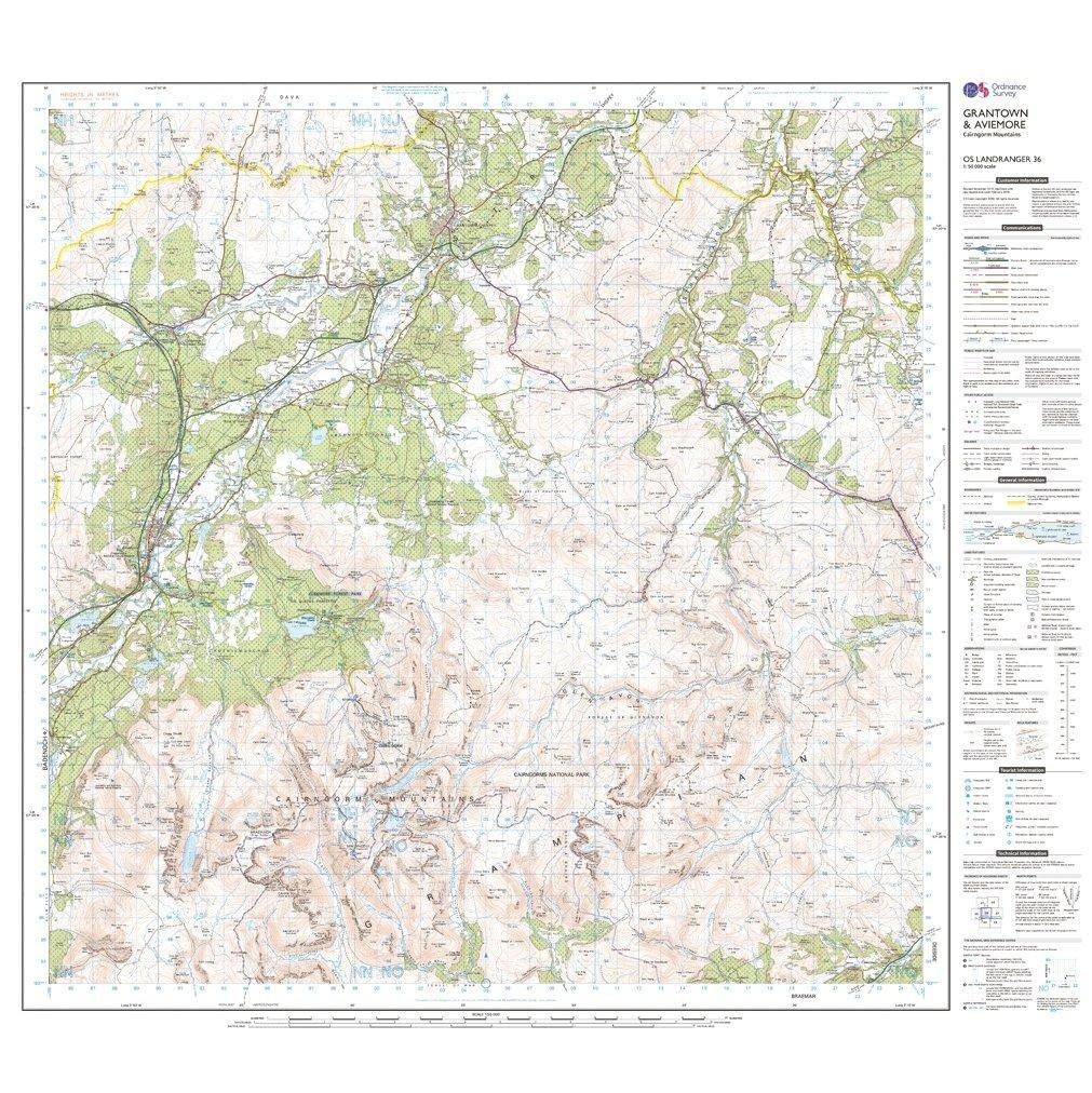 Landranger 36 Grantown, Aviemore & Cairngorm Mountains Map With Digital Version