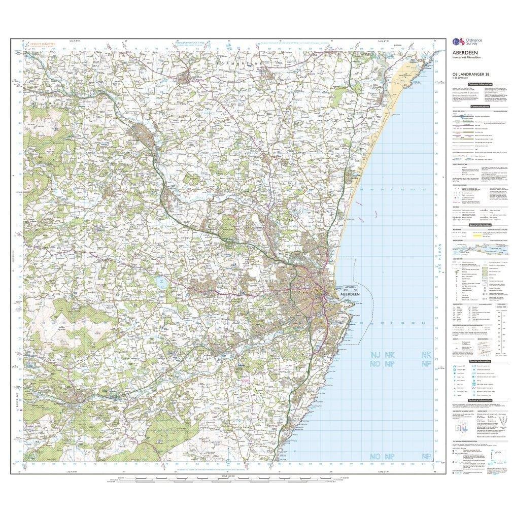 Landranger 38 Aberdeen, Inverurie & Pitmedden Map With Digital Version