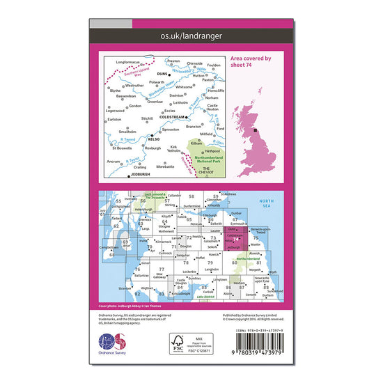 Landranger Active 74 Kelso  Coldstream Jedburgh  Duns Map With Digital Version