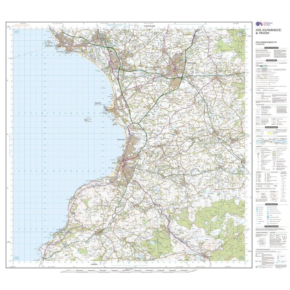 Landranger 70 Ayr, Kilmarnock & Troon Map With Digital Version
