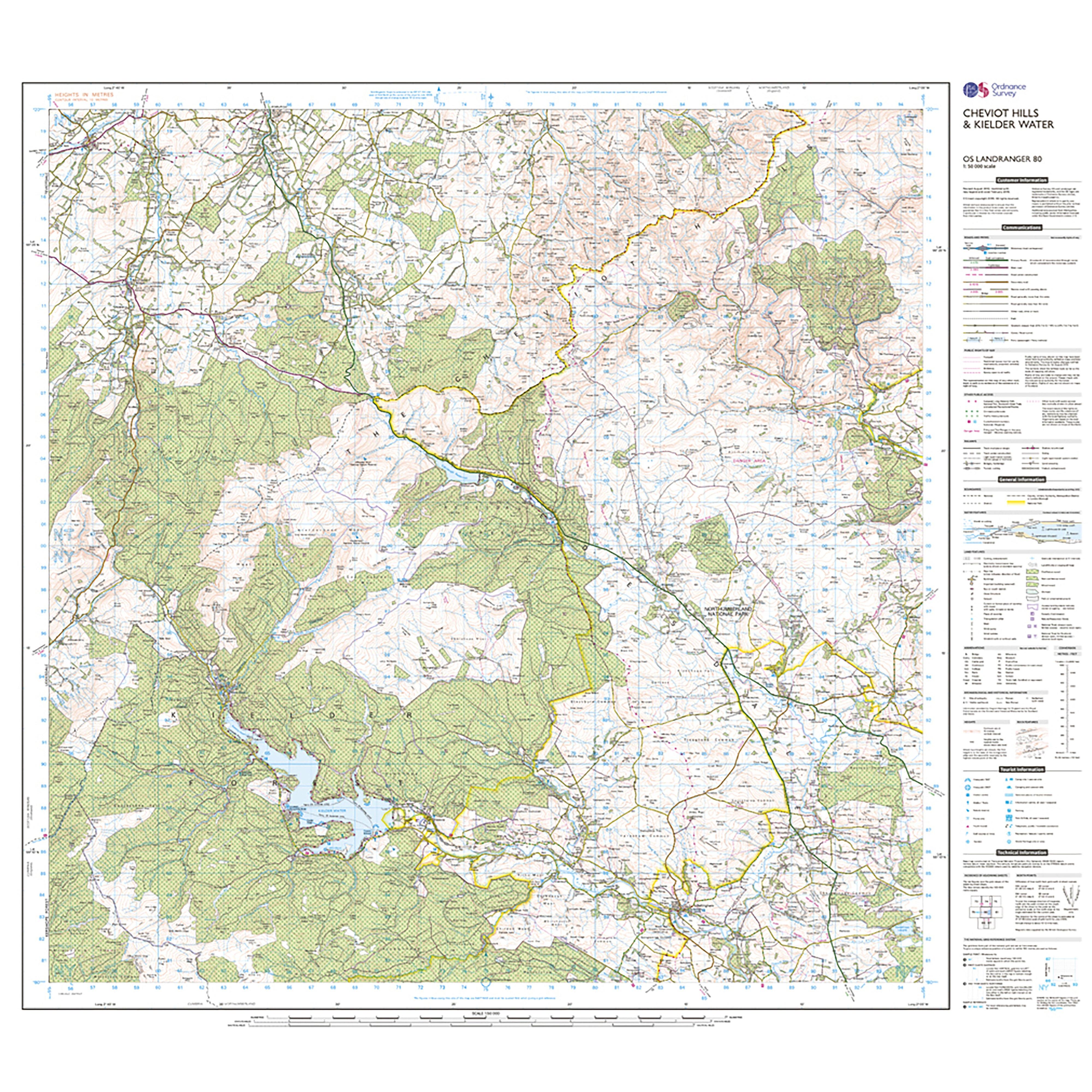 "Landranger Active 80 Cheviot Hills  Kielder Water Map With Digital Version"""