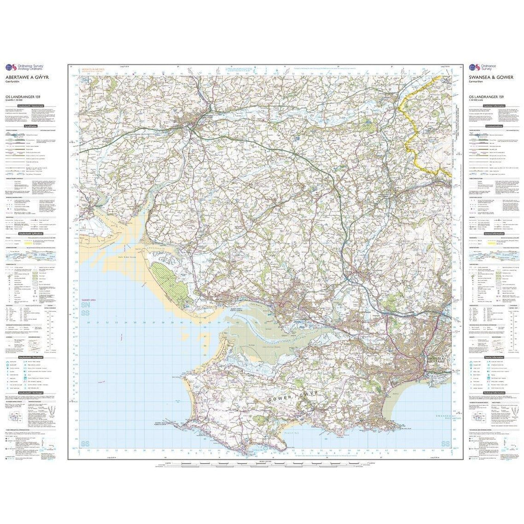 Landranger 159 Swansea & Gower, Carmarthen Map With Digital Version