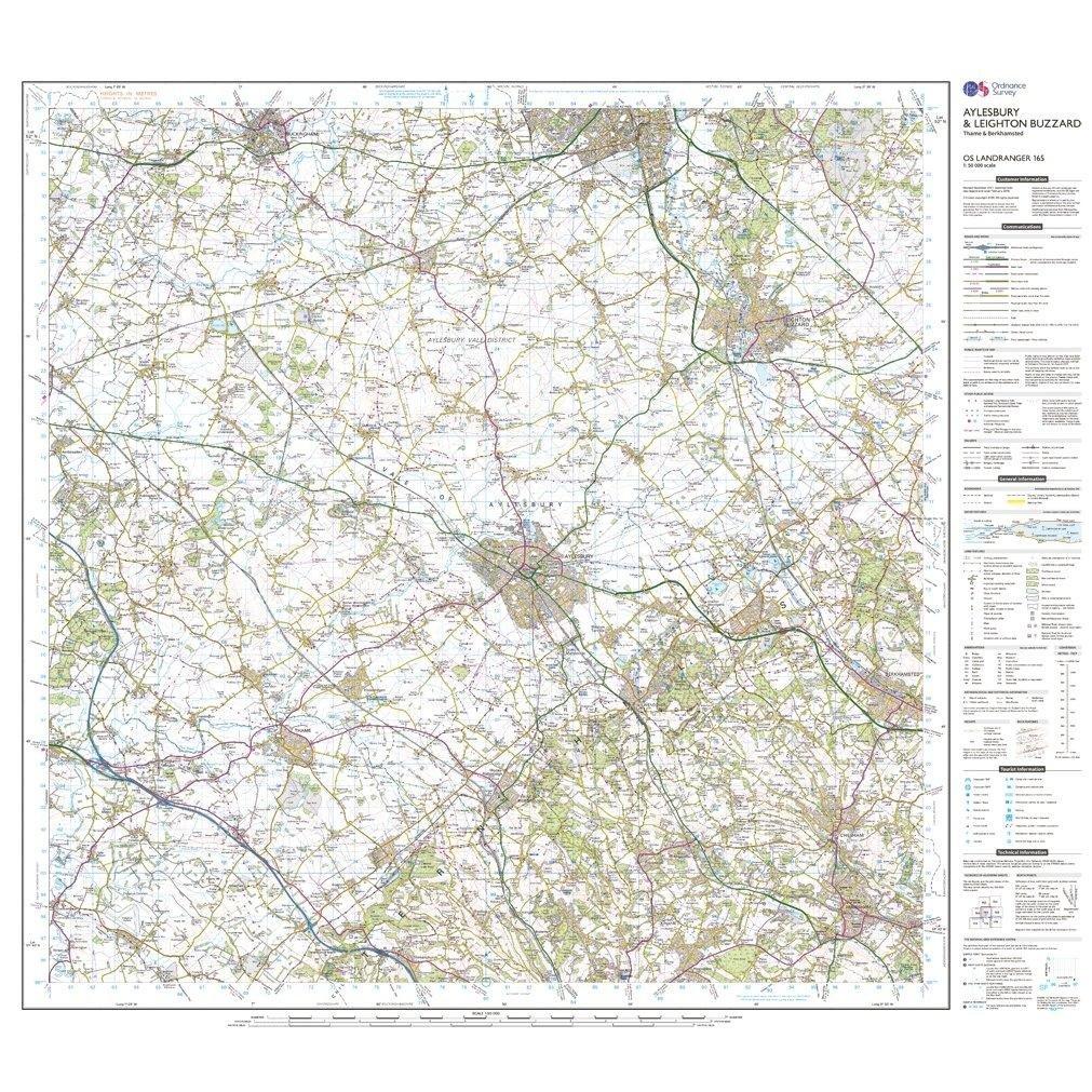 Landranger 165 Aylesbury, Leighton Buzzard, Thame & Berkhamstead Map With Digital Version