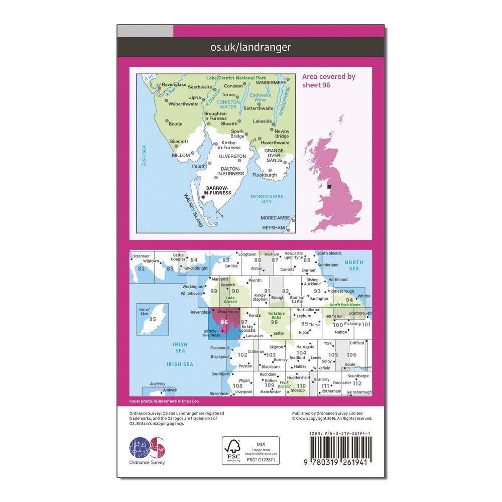 OS Landranger 96 Barrow-in-Furness & South Lakeland Map